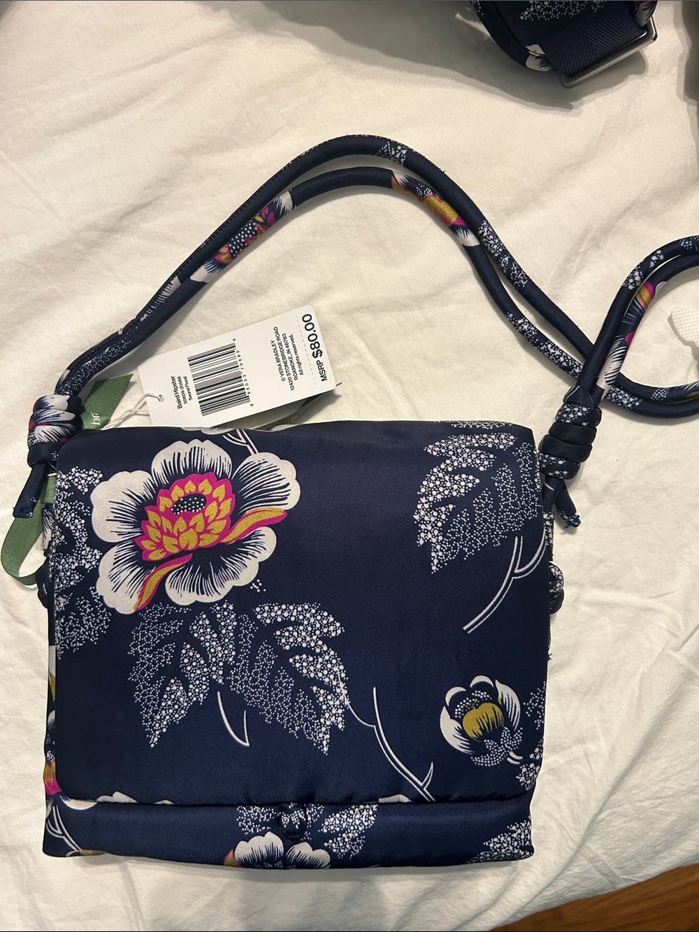 Vera Bradley “Baird Hipster” Navy Floral Crossbody with Pink & Yellow Accents